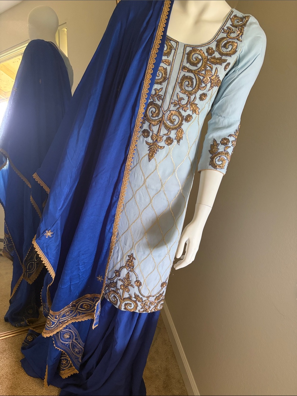 Elegant Blue Palazzo Pants Indian outfit 3 piece Indian suit